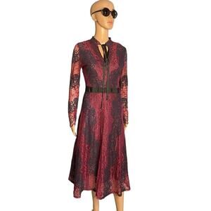 NWOT Feiinvan Dress Women XL Mauve Navy Lace Boho Midi Sheer Evening Long Sleeve